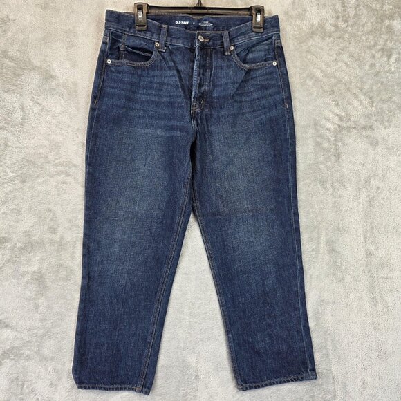 Old Navy Jeans Womens 8 Blue Dark Wash High-Rise Slouchy Straight Button Fly - Picture 1 of 12